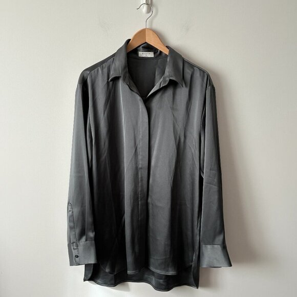 Aritzia Babaton Sable Satin Glossy Button Down Shirt Size Medium - Picture 2 of 7
